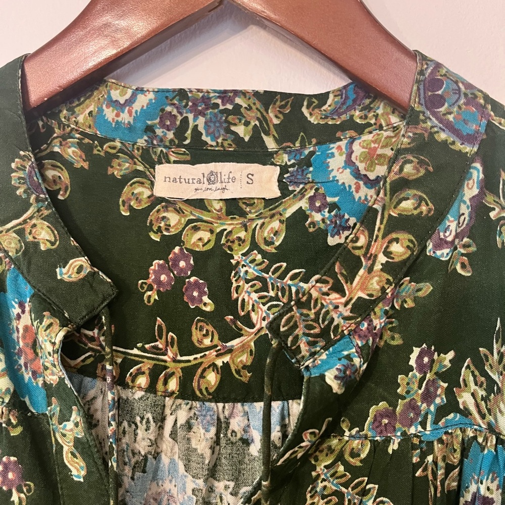Natural Life Dara Green Floral Tie, boho V-neck Boho Oversized midi maxi dress S - Picture 6 of 10